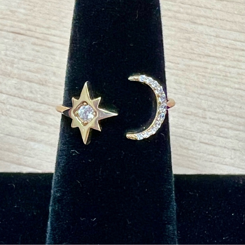 Argento Vivo Women's Sterling Silver 18-KT Gold-plated Ring~Star & Moon~SZ 6